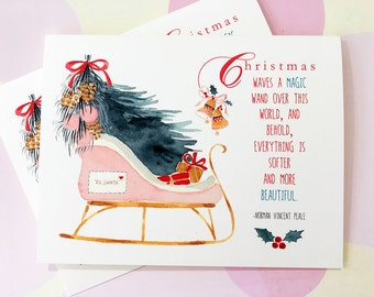 Christmas Card Set, Holiday Cards, Sleigh Card