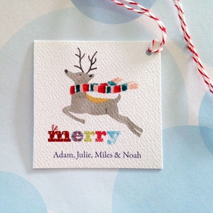 Christmas Gift Tags, Personalized Christmas Tags, Custom Holiday Tags, Reindeer Tags, Set of 20