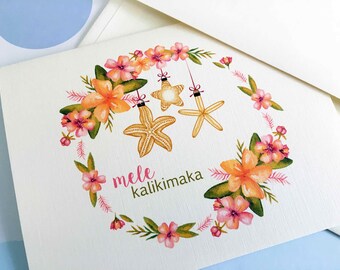 Christmas Card, Holiday Cards, Tropical Christmas, Hawaii, Mele Kalikimaka