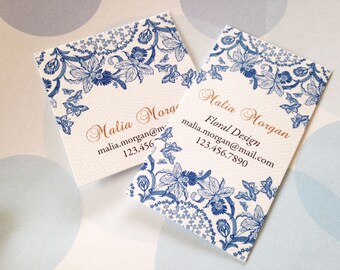 Personalized Blue Floral Business Cards, Custom Business Cards