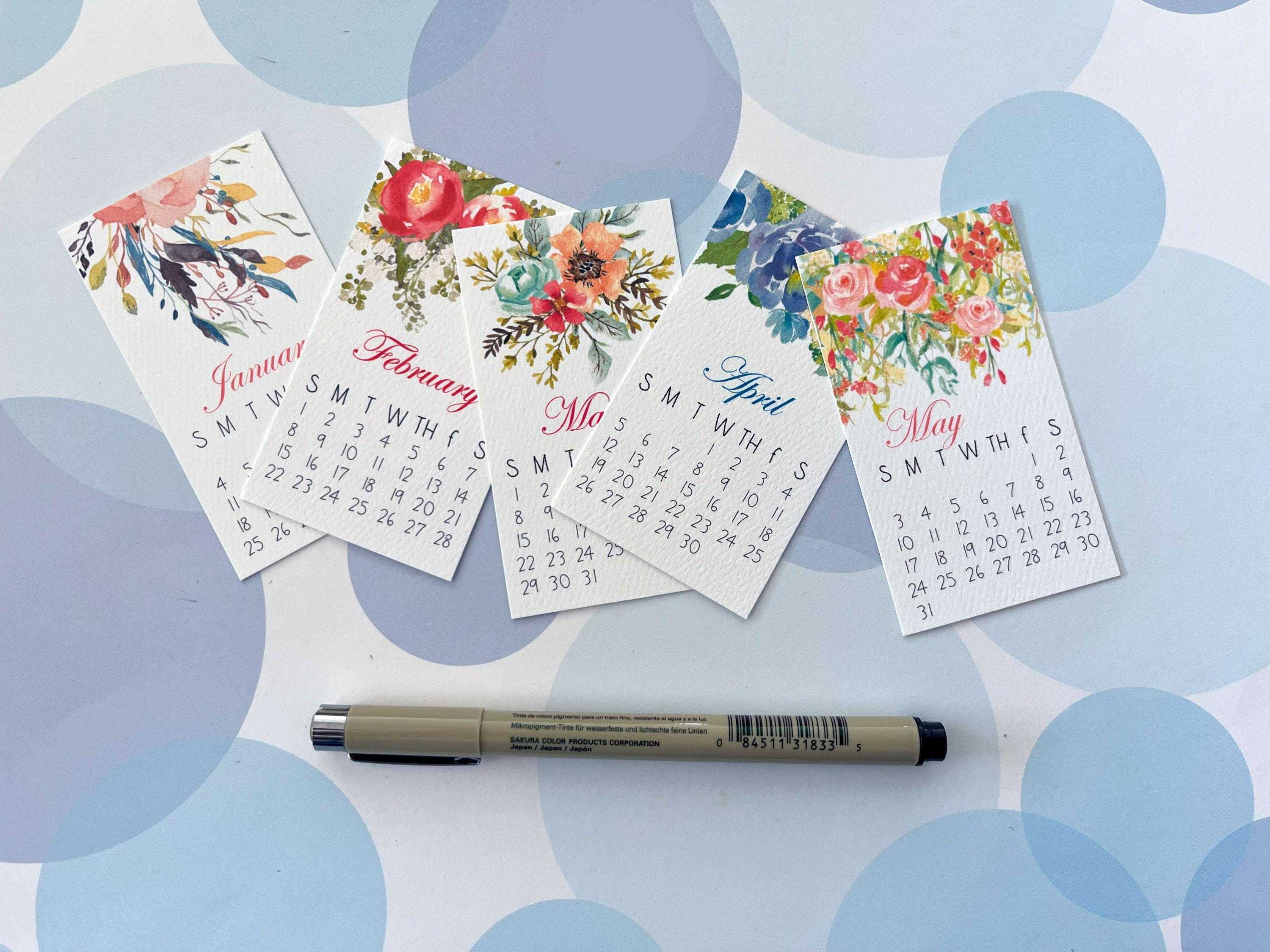 2026 Calendar, Set of TWO, Mini Calendar 3.5x2 Inches, Floral Calendar ...
