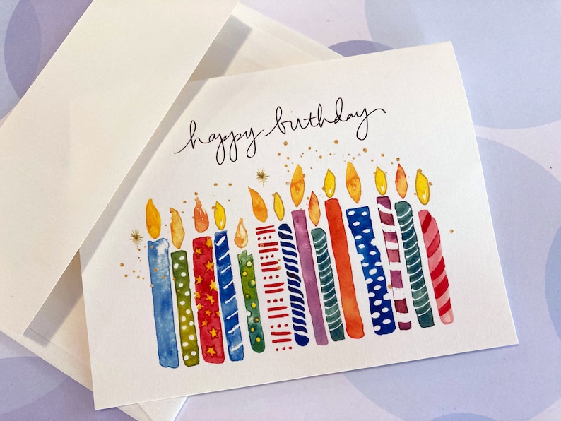 Birthday Card Candle Card Watercolor - Etsy