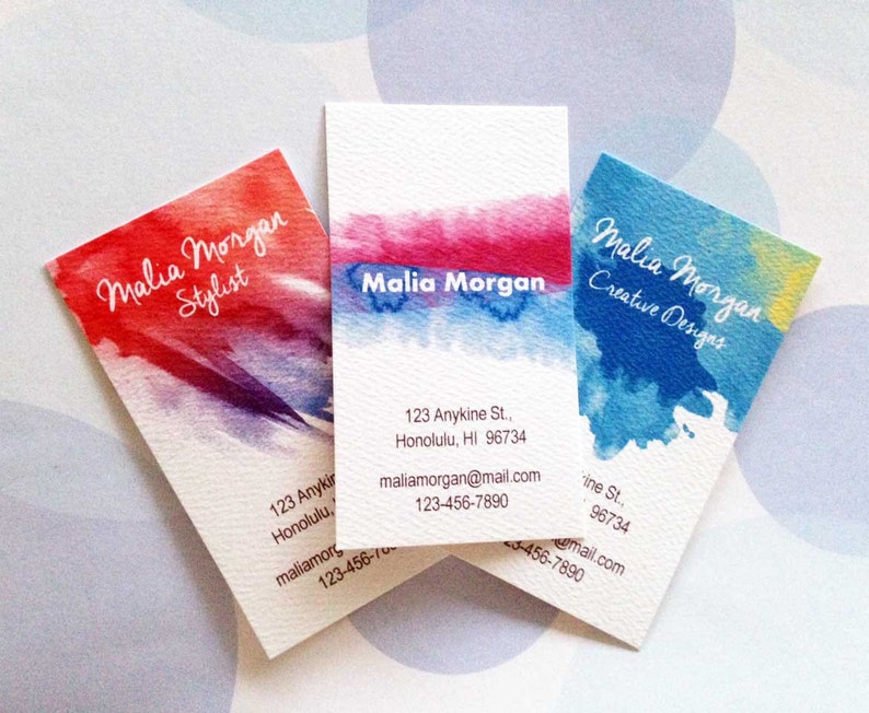 Business Cards, Custom Business Cards, Watercolor Set of 50 image 1