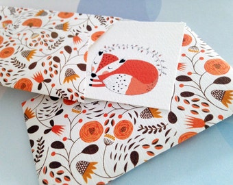 Size 3.5x2 inches, Fox Mini Cards, Gift Enclosure Card, Mini Cards and Envelopes,  Set of 10
