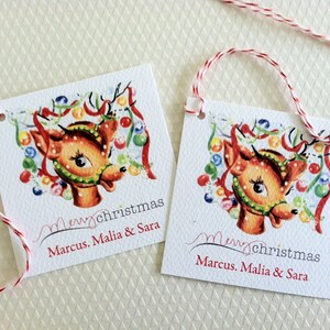 Christmas Gift Tags, Personalized Christmas Tags, Custom Holiday Tags, Reindeer Tags, Vintage Tags, Set of 20 image 2