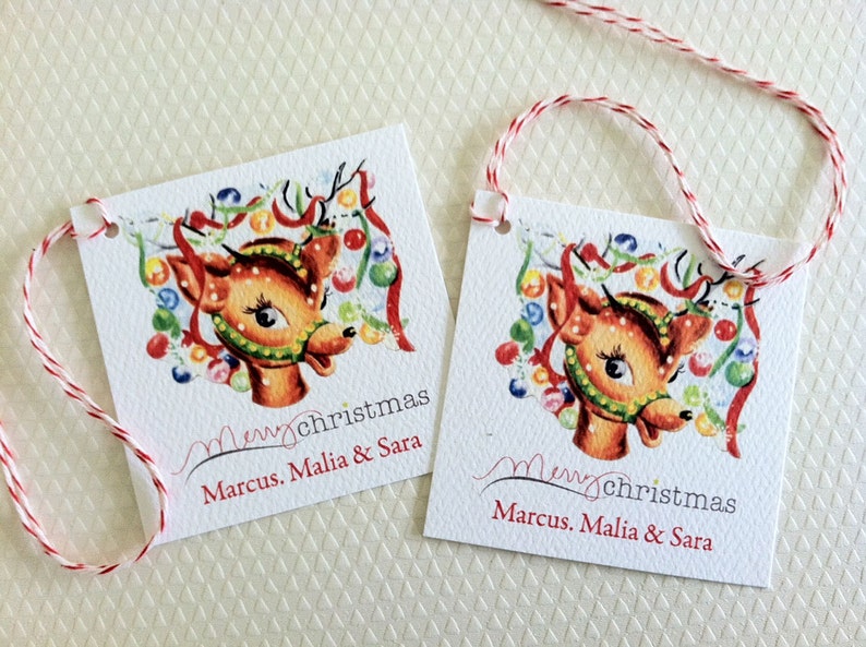 Christmas Gift Tags, Personalized Christmas Tags, Custom Holiday Tags, Reindeer Tags, Vintage Tags, Set of 20 image 2