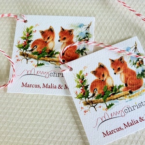 Christmas Gift Tags Personalized, Custom Holiday Tags, Child Gift Tag, Baby Fox Tag, Vintage Tags, Set of 20