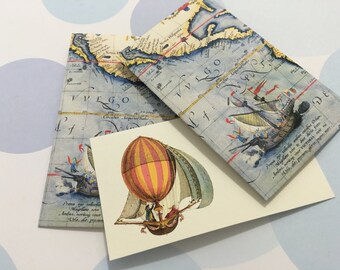 Size 3.5x2 inches, Vintage Map Mini Cards and Envelopes - Set of 10