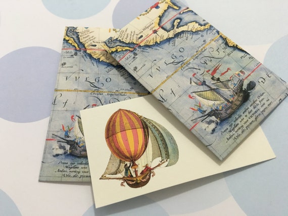 Size 3.5x2 inches, Vintage Map Mini Cards and Envelopes - Set of 10