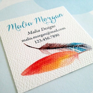 Feather Business Cards, Custom Business Cards - Set of 48