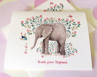Personalized Greeting Cards, Note Cards, Stationery, Card Set, Elephant Card, Love Card, New Baby Card