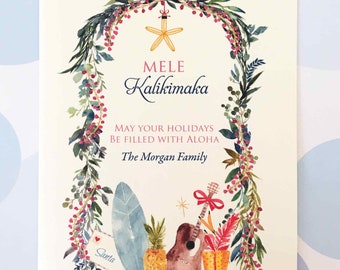Etsy's Pick, Personalized Christmas Card, Mele Kalikimaka, Tropical Christmas, Hawaii