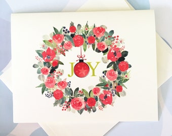 Christmas Card, Holiday Cards, Watercolor Card, Wreath Card