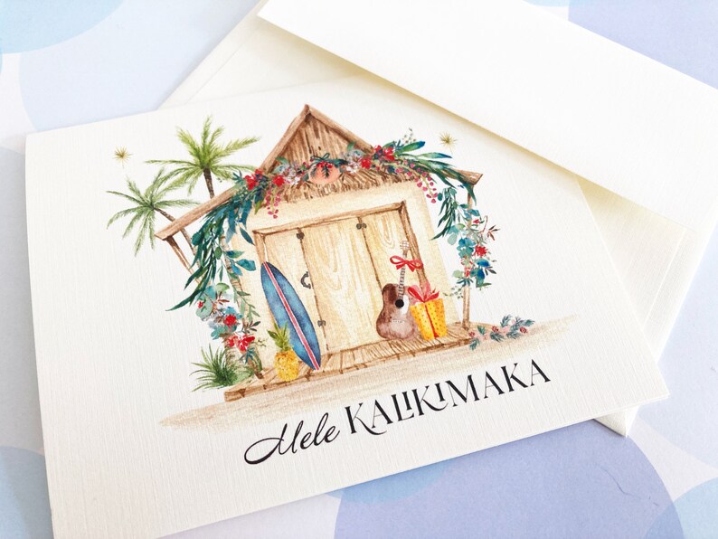 Tropical Christmas Card, Holiday Cards, Christmas Card, Hawaii, Mele Kalikimaka image 3