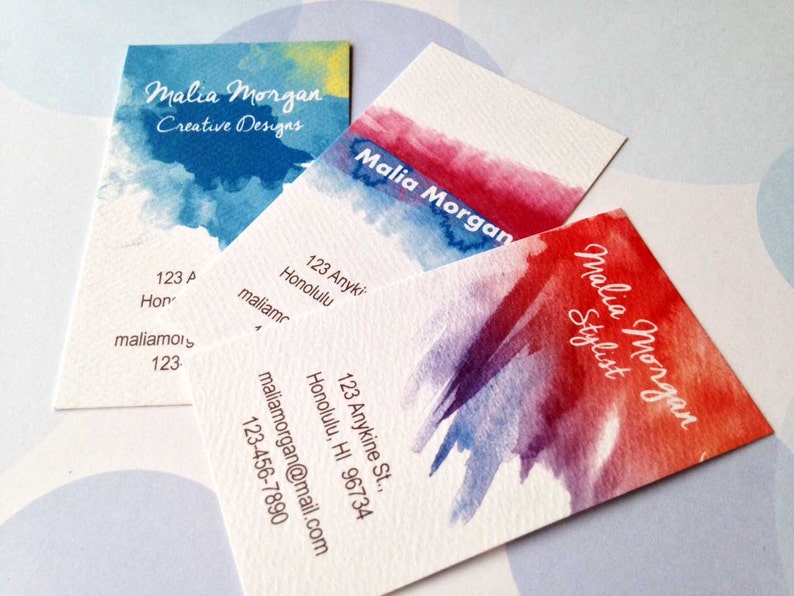 Business Cards, Custom Business Cards, Watercolor Set of 50 image 2