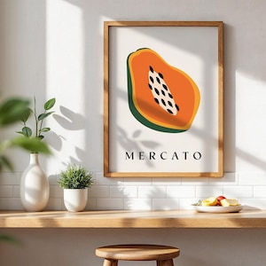 Tropische Papaya Wand Kunst Druck - Minimalistisches Obst Küchen Dekor, Boho Modernes Poster für Esszimmer oder Café