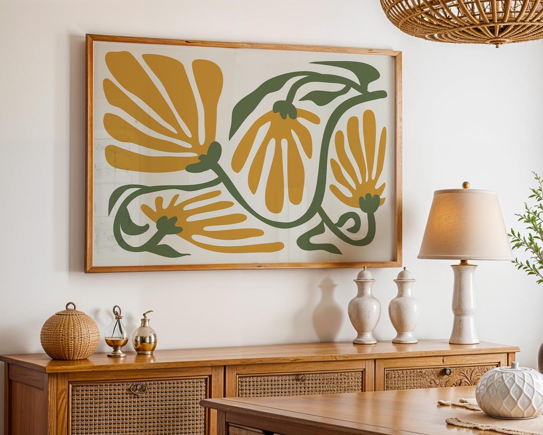 Mustard Yellow Floral Wall Art Print | Abstract Boho Botanical Decor ...