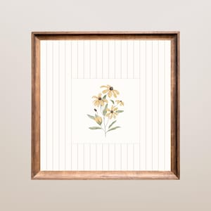 Thin Striped Floral, Yellow Wildflower Wall Art Print, Digital, Wall Art, Trendy Decor, Farmhouse Floral Decor, Neutral Cottage Grandmother