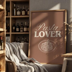 Mocha Pasta Lover Kitchen Wall Art – Funny Food Printable – Minimalist Italian Pasta Poster – Retro Typography Home Decor – Gift for Foodies