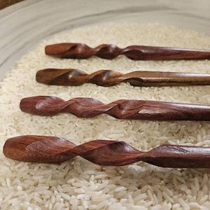Katalox Wood Handmade Hair Stick – Spiral Top Hair Accessory for Buns & Updos | Exotic Wooden Hairstick
