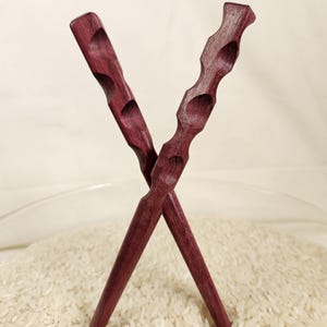 Purpleheart Carved Hair Stick – Handmade Exotic Wooden Hair Pin with Thumb Notches | Natural Purple Hairstick for Buns & Updos