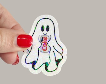 Diet Coke Ghost Sticker | Holographic Glitter Vinyl Decal | Soda Lover Aesthetic
