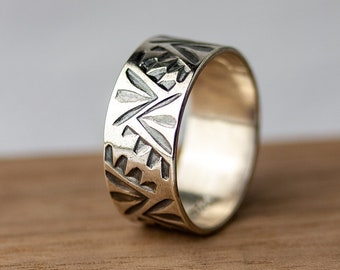 Mountain Pass Ring | Sterling silver wide band ring with textured southwest design | MADE TO ORDER