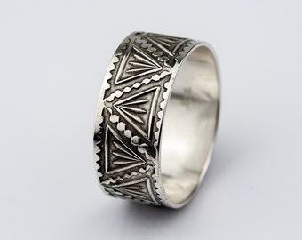 Mesquite | Sterling silver Native American style wide band ring | Southwest artisan made wide silver ring | MADE TO ORDER