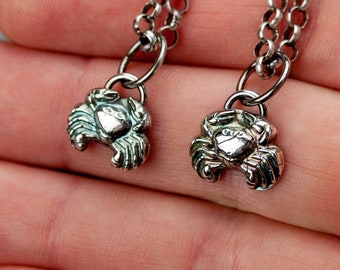 Brachyura | Small silver crab charm | Tiny silver cancer crab charm for necklace or bracelet