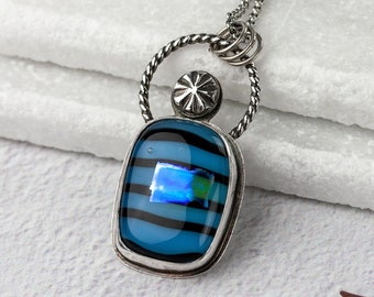 Sea Shanty | Bright blue fused glass Sterling silver pendant | Artisan made blue fused glass nautical style art jewelry