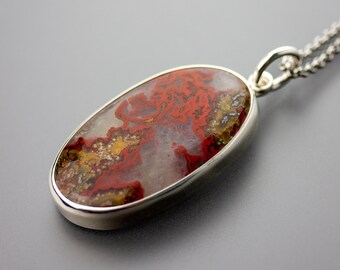 Marais | Red Moroccan Seam Agate pendant in sterling and fine silver | 18 to 20 inch Stainless steel chain