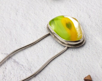 Tart | Yellow glass sterling silver hair fork | Artisan made yellow glass and silver hair pin | Simple silver hair accessory