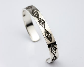 Sterling silver Southwestern style stamped cuff | Thick textured sterling silver cuff bracelet | MADE TO ORDER for small and large wrists