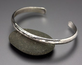 Starlight | Sparkling hammered sterling silver everyday cuff bracelet | Shiny sterling silver hammered simple bracelet | Made to Order