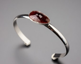 Faceted red sapphire in sterling and fine silver | Sterling silver jewelry with faceted red-orange sapphire | Choose Cuff or Ring