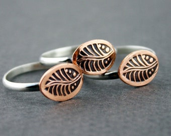 Autumn | Copper Leaf Stacking Ring | Mixed metal copper and silver stacker ring | Made to Order