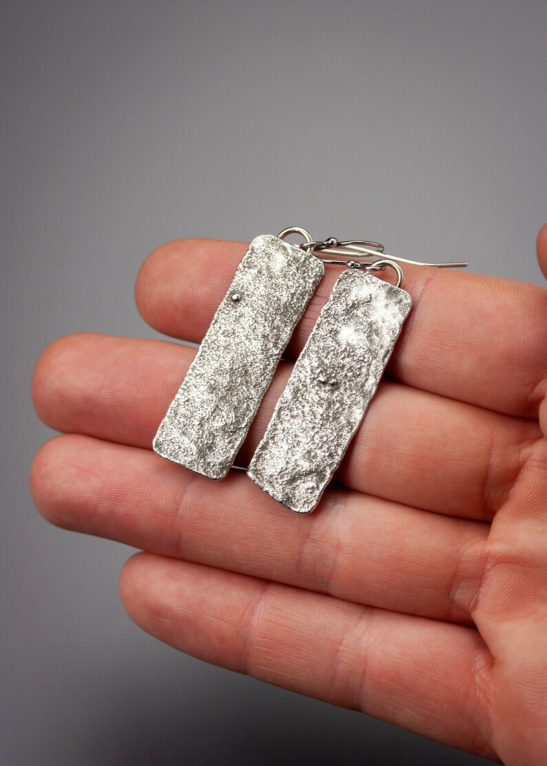 Moonscape | Reticulated sterling silver earrings | Rectangular t Moonscape | Reticulated sterling silver earrings | Rectangular t