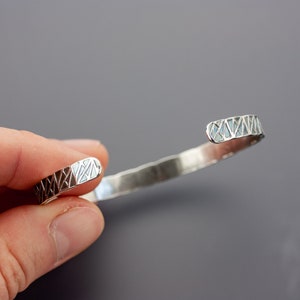 Geometric sterling silver cuff stack bracelet Slender adjustable textured sterling silver stacking cuff Choose your size MADE TO ORDER image 3
