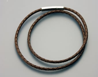 Gevlochten leren koordketting: donkerbruin, 3 mm hangend koord