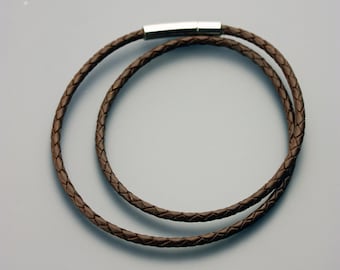 Thin, braided leather cord necklace | Leather cord for pendants | 3mm leather cord