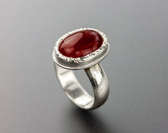 Orka | Carnelian Sterling Silver Ring with thick domed band | US Size 9