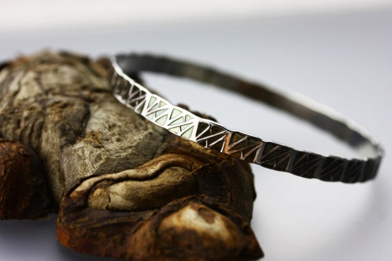 Bracciale Rigido In Argento Sterling Uno De 50 – Design Geometrico Artigianale Per Uomo E Donna