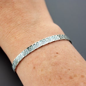Geometric sterling silver cuff stack bracelet Slender adjustable textured sterling silver stacking cuff Choose your size MADE TO ORDER image 5