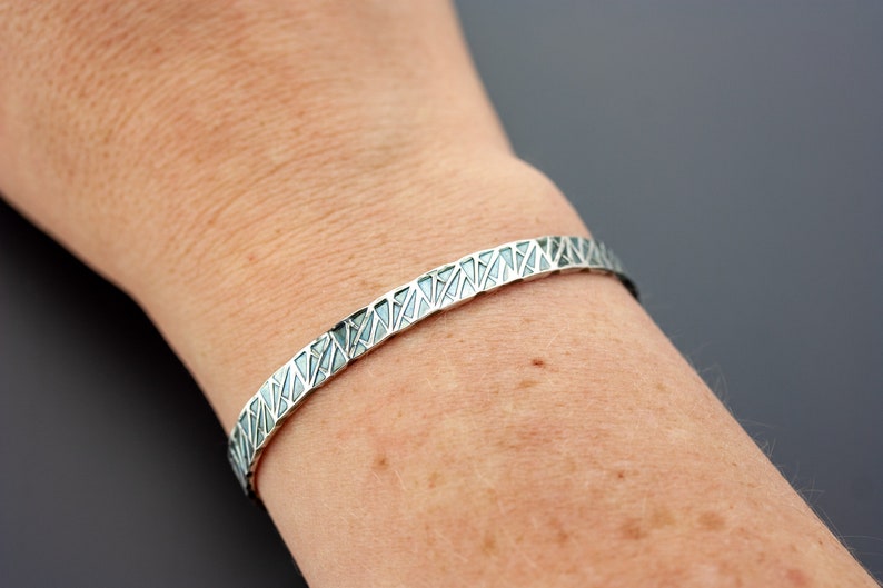 Geometric sterling silver cuff stack bracelet Slender adjustable textured sterling silver stacking cuff Choose your size MADE TO ORDER image 5