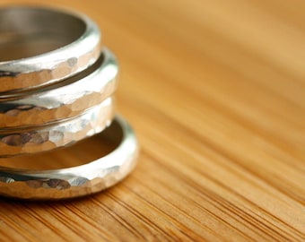 Thin sterling silver stacking ring with hammered texture | Minimalist silver stacker ring