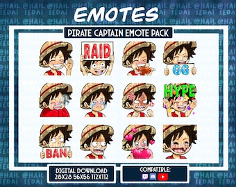 Anime Pirate Captain Emote Pack - Set of 12 Twitch/Discord/YouTube