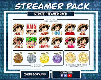 Anime Pirate Captain Streamer Emotes/Badges Pack - Set of 18 Twitch/Discord/YouTube