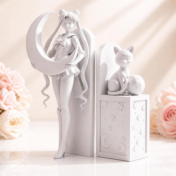 Sailor Magical girl, Kawaii Decor, Luna Cat, Book Ends