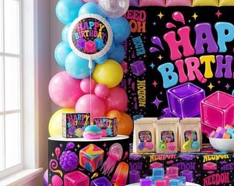 Alles Gute zum Geburtstag Neon Eiswürfel Mylarballon | Runder Folienballon