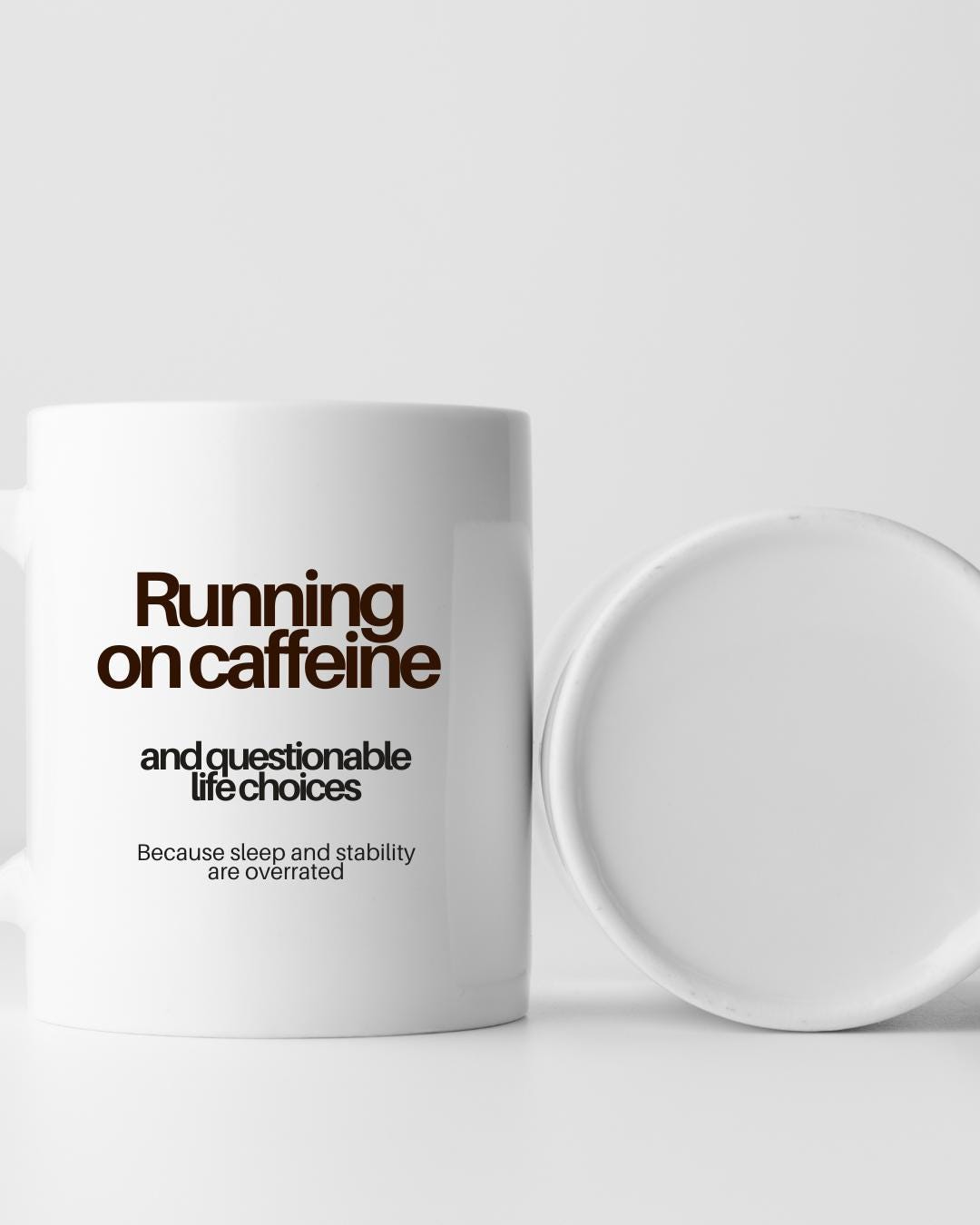 Funny Minimalist Coffee Mug - Running on Caffeine and Questionable Life ...